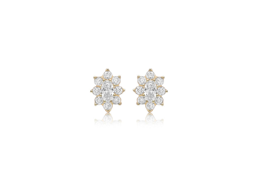 9ct Yellow Gold Zirconia  8mm x 10mm Flower Cluster Stud Earrings