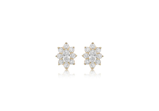 9ct Yellow Gold Zirconia  8mm x 10mm Flower Cluster Stud Earrings