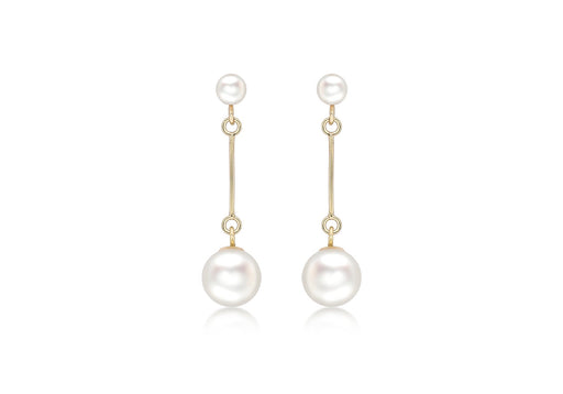 9ct Yellow Gold Pearl & Bar Drop Earrings