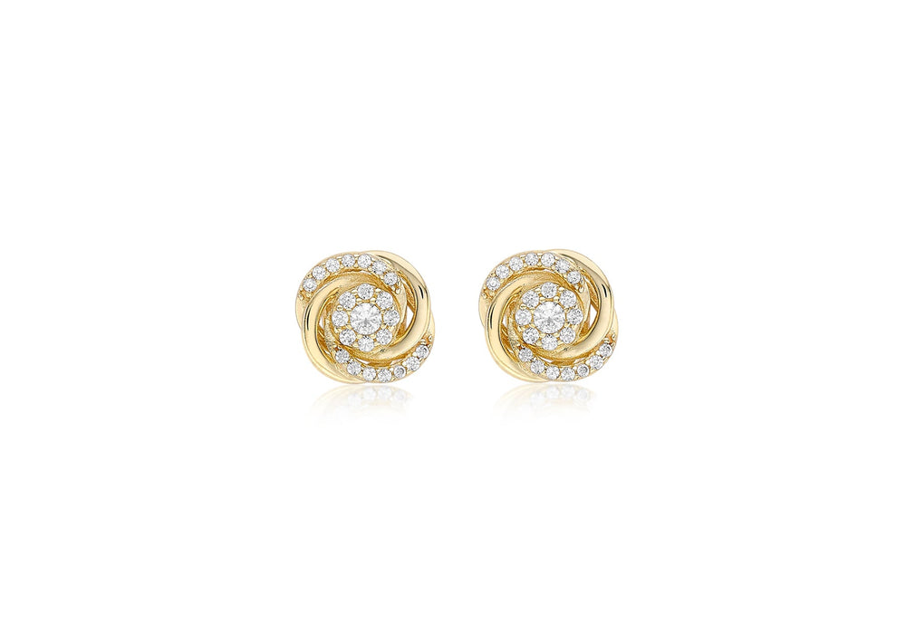 9ct Yellow Gold Zirconia  9mm Rose Stud Earrings