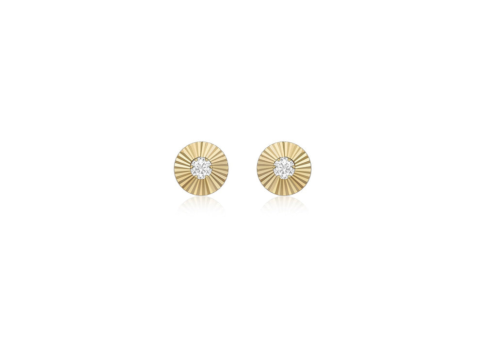 9ct Yellow Gold Zirconia  6mm onertinaed Disc Stud Earrings