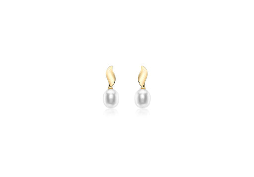 9ct Yellow Gold 6.5mm x 7.5mm Pearl and urved Ellipse Stud Earrings