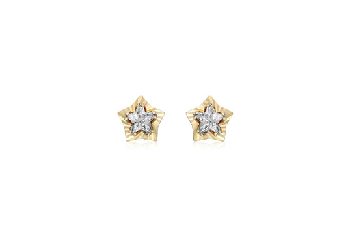 9ct Yellow Gold Zirconia  7.4mm x 7.1mm Diamond Cut Star Stud Earrings