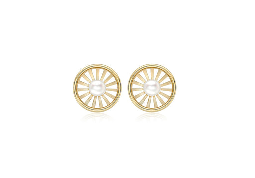 9ct Yellow Gold Pearl 12.5mm Polished and Satin Sunrays Stud Earrings