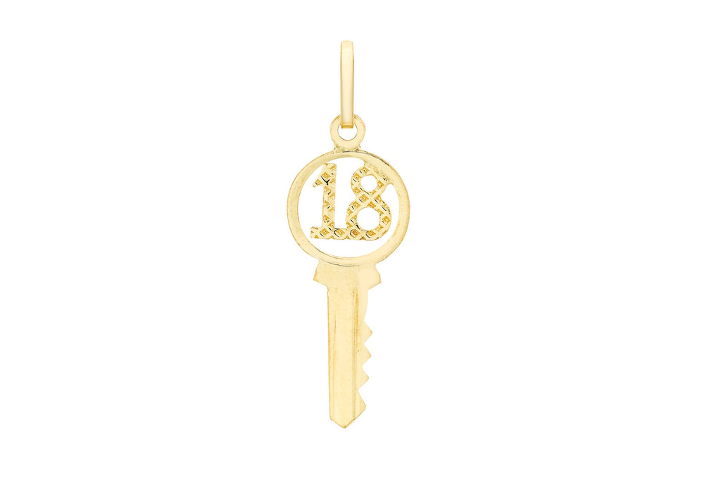 9ct Yellow Gold '18' Key Pendant