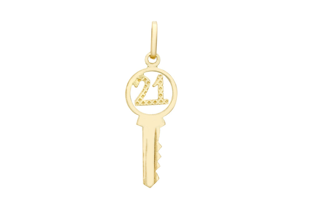 9ct Yellow Gold 10mm x 25mm '21' Key Pendant