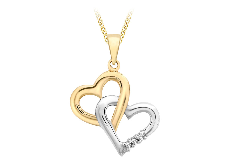 9ct 2-Colour Gold 0.01t Double-Heart Diamond Pendant