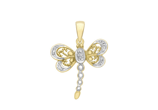 9ct 2-Colour Gold 0.03t Diamond Dragonfly Pendant