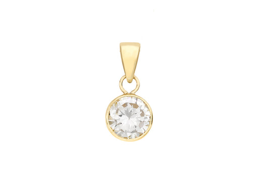 9ct Yellow Gold 7mm Zirconia  Round Pendant