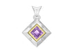 9ct 2-Colour Gold 0.10ct Diamond and Square Amethyst Pendant