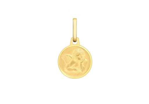 9ct Yellow Gold 10mm Angel Round Medal Satin Pendant