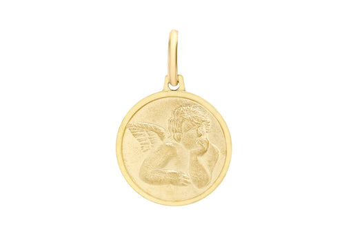 9ct Yellow Gold 15mm Angel Round Medal Satin Pendant