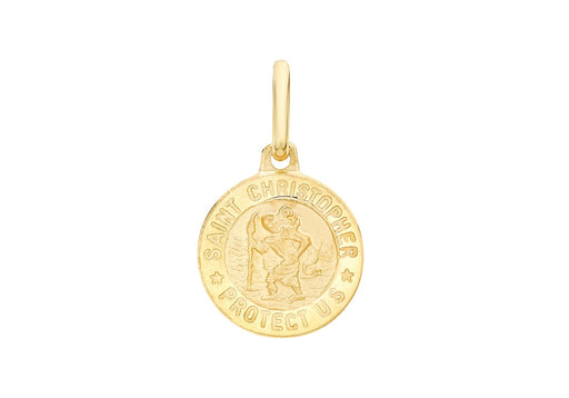 9ct Yellow Gold St Christopher Round Medal Satin Pendant