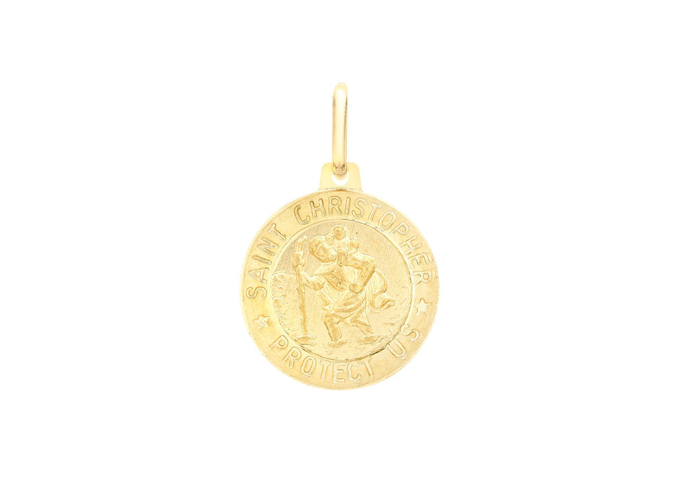 9ct Yellow Gold St Christopher Round Medal Satin Pendant