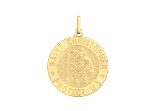 9ct Yellow Gold St Christopher Round Medal Satin Pendant