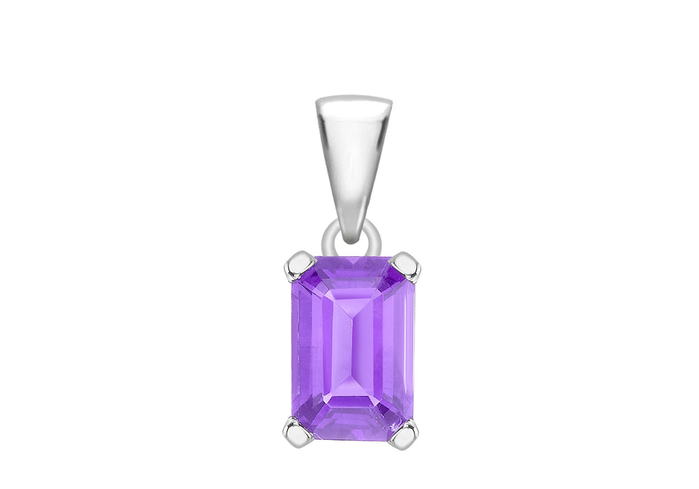 9ct White Gold Rectangular Amethyst Pendant