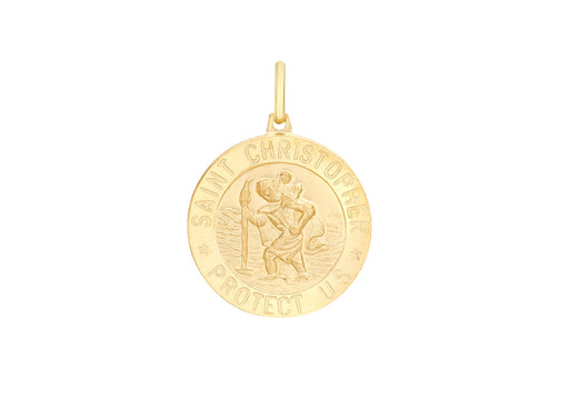 9ct Yellow Gold St Christopher Round Medal Satin Pendant