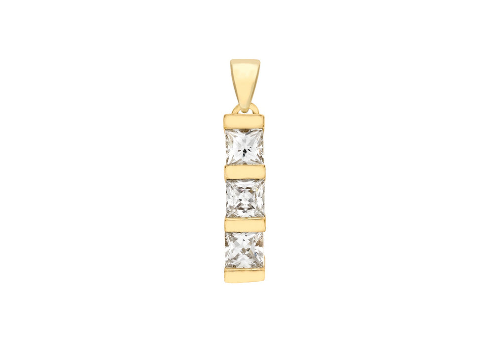 9ct Yellow Gold Zirconia  Bar Drop Pendant