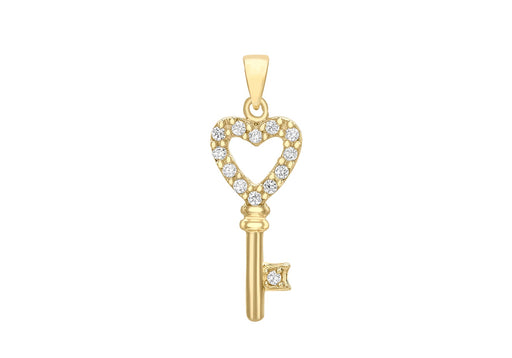 9ct Yellow Gold Zirconia  Heart Key Pendant