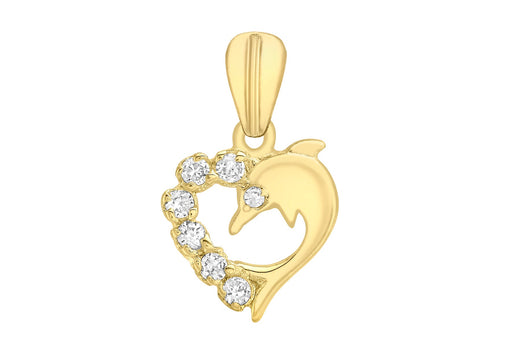 9ct Yellow Gold Zirconia  Dolphin Pendant