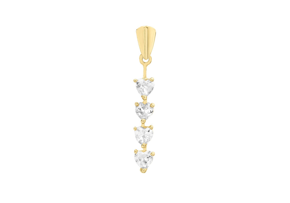 9ct Yellow Gold 4 Zirconia  Stone Set Heart Drop Pendant