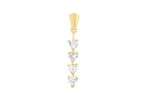 9ct Yellow Gold 4 Zirconia  Stone Set Heart Drop Pendant