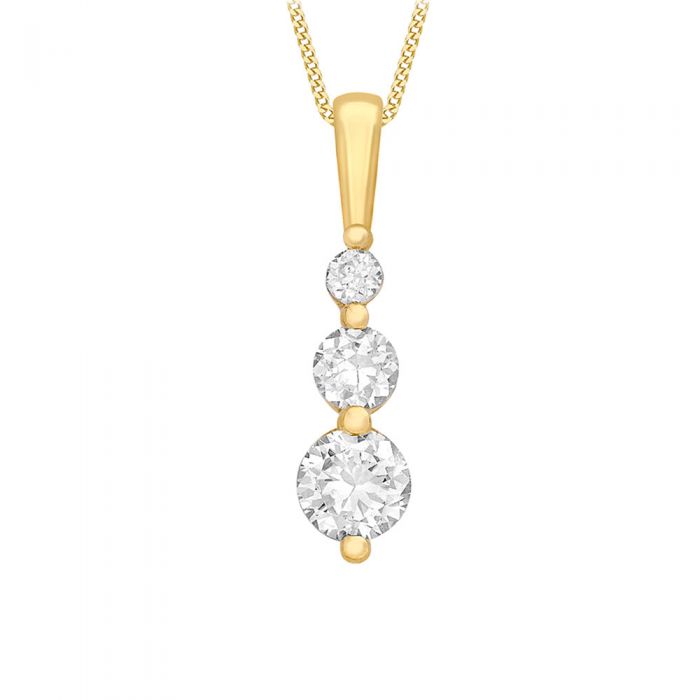 9ct Yellow Gold Zirconia Trilogy Pendant