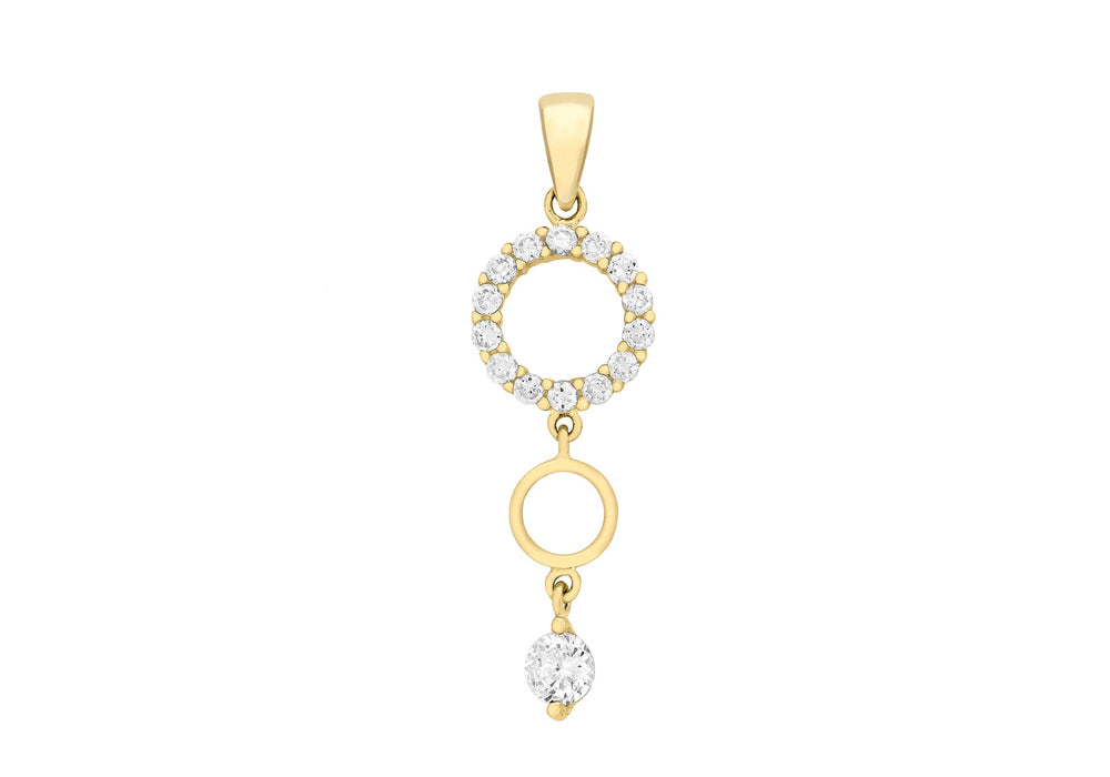 9ct Yellow Gold Graduated Zirconia  Circle Drop Pendant