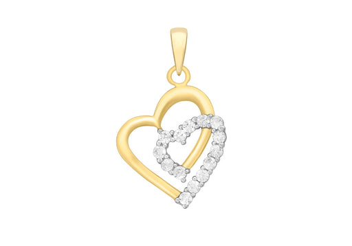 9ct Yellow Gold Double Zirconia  13mm x 20mm Heart Pendant