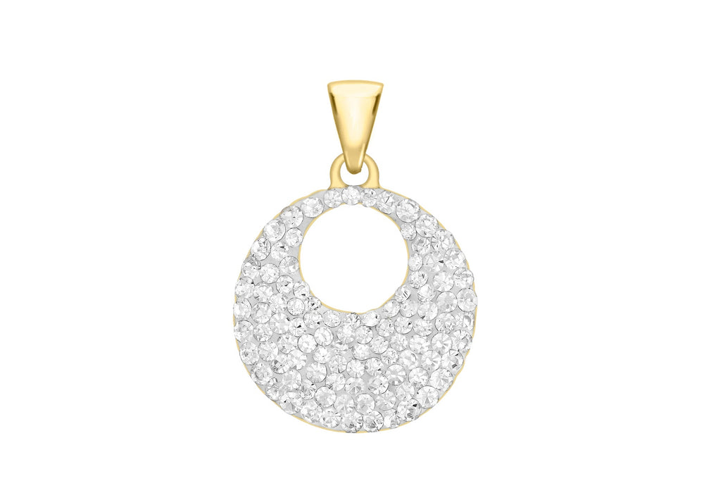 9ct Yellow Gold 17mm Crystalique Disc Pendant