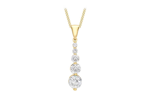 9ct Yellow Gold Zirconia  Stone Set Graduated Drop Pendant