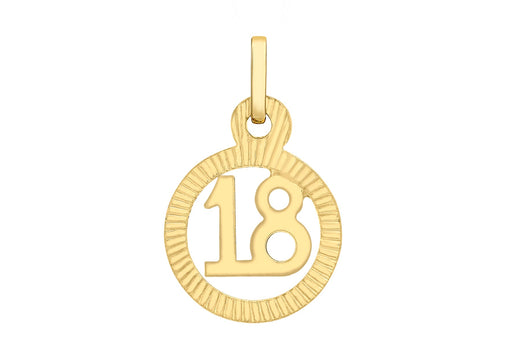 9ct Yellow Gold '18' 11mm x 16mm Circle Pendant