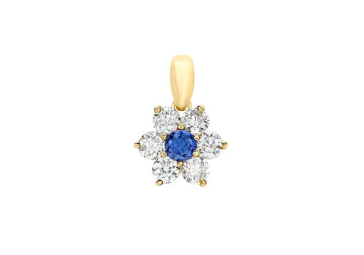 9ct Yellow Gold Blue and White Zirconia  9mm x 13mm Flower Cluster Pendant