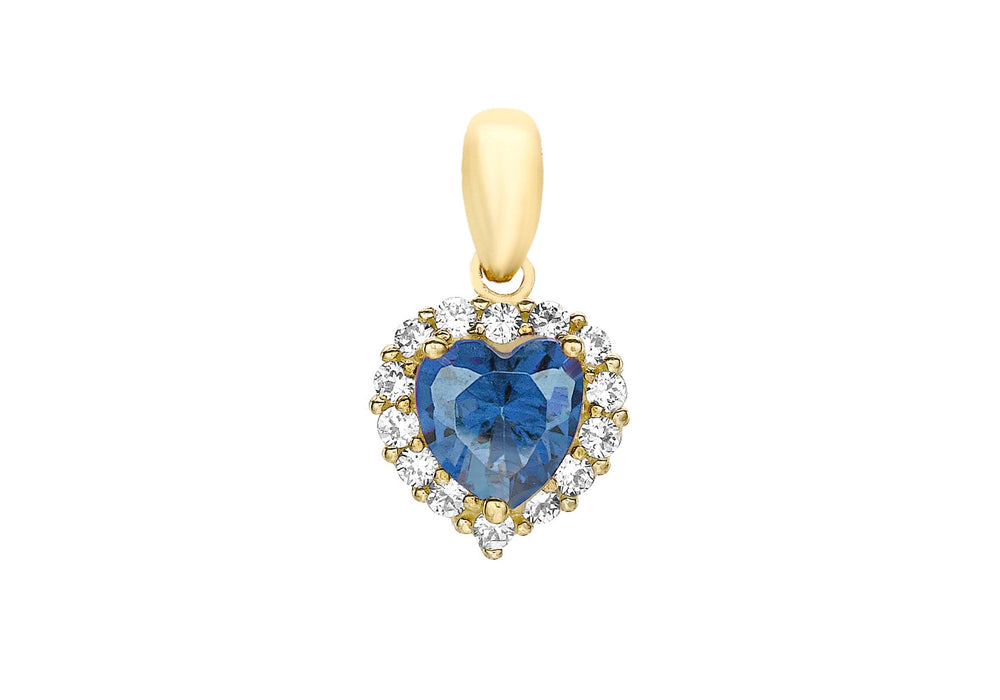 9ct Yellow Gold Blue and White Zirconia  Stone Set Heart Cluster Pendant