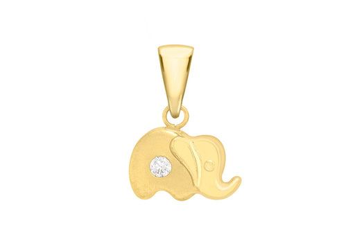 9ct Yellow Gold Zirconia  10mm x 14mm Satin Elephant Pendant