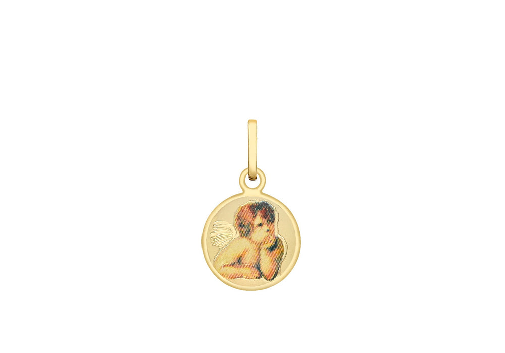 9ct Yellow Gold Cherub Round Satin Pendant