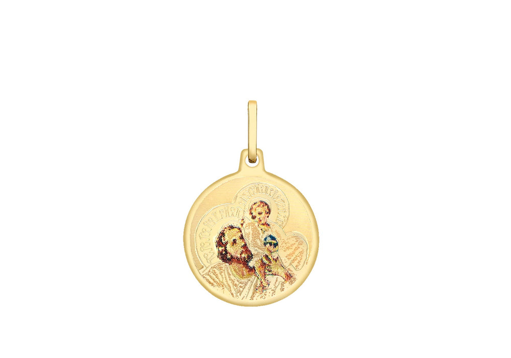 9ct Yellow Gold St Christopher Round Satin Pendant