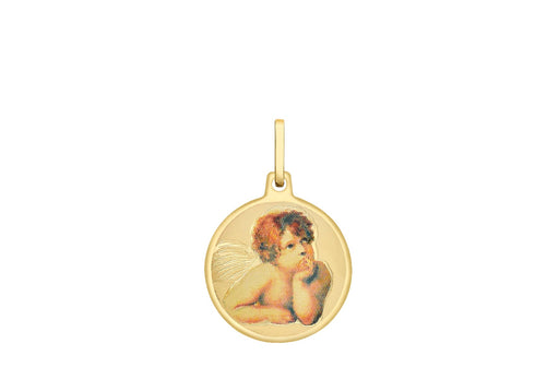 9ct Yellow Gold Cherub Round Satin Pendant