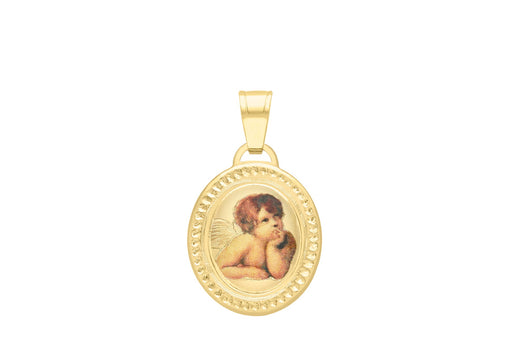 9ct Yellow Gold Cherub Oval Satin Pendant