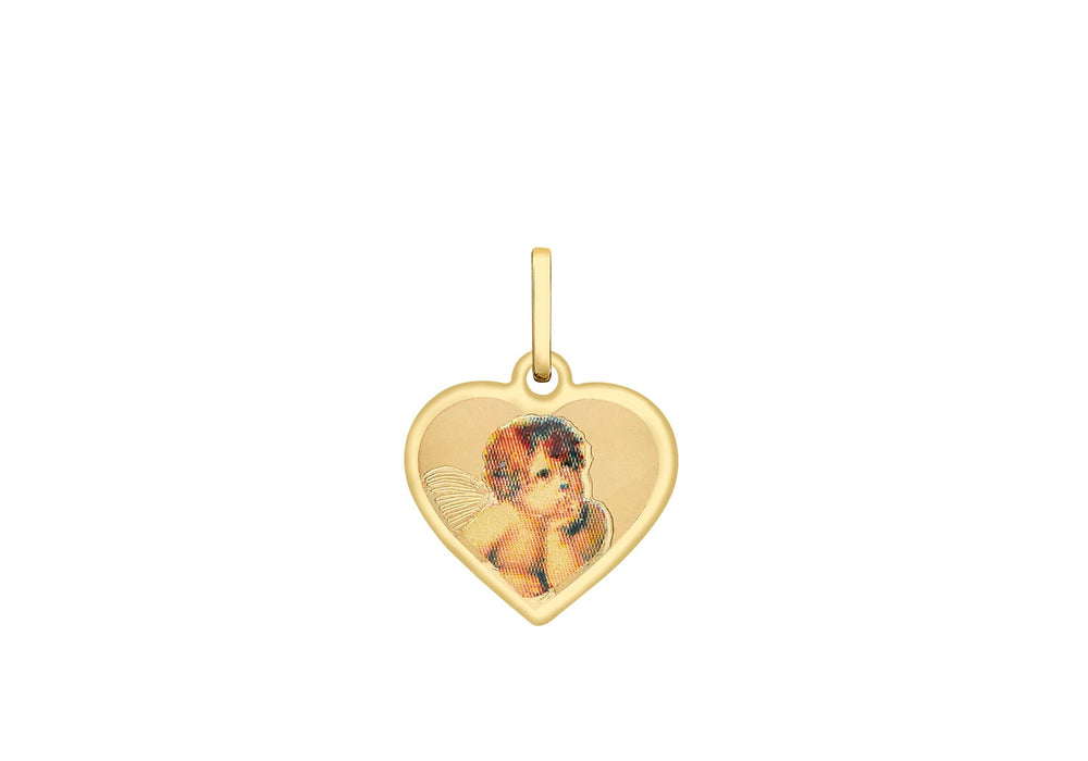 9ct Yellow Gold Cherub Heart Satin Pendant