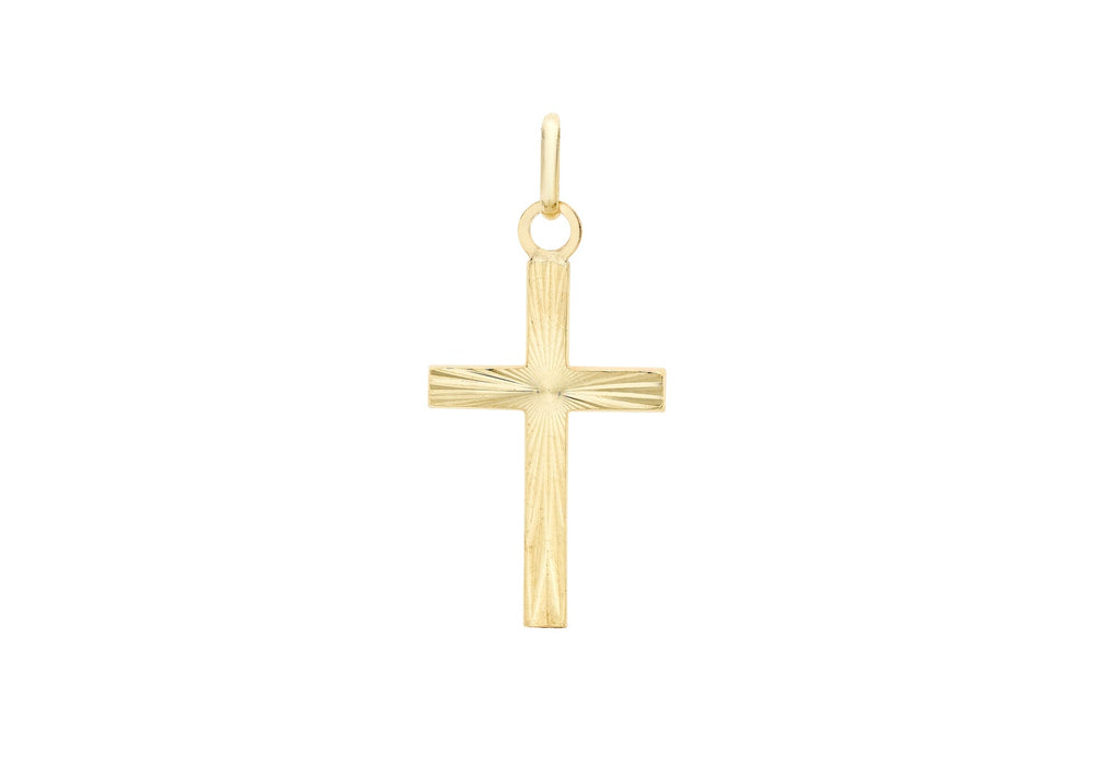 9ct Yellow Gold 15mm x 26mm Diamond Cut Cross Pendant