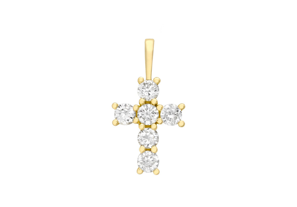 9ct Yellow Gold Zirconia  9mm x 17mm Cross Pendant