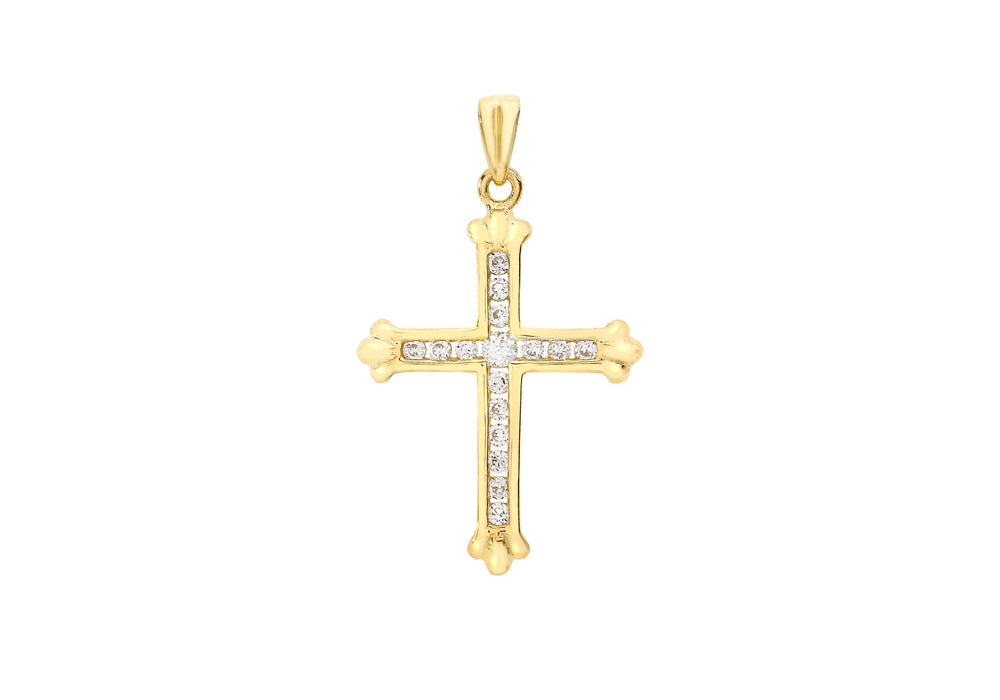 9ct Yellow Gold Zirconia  16mm x 22mm Cross Pendant