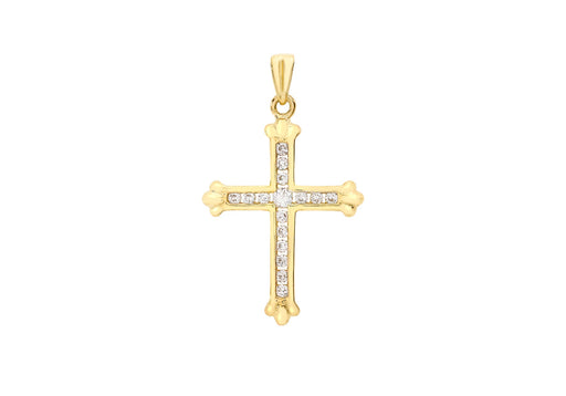 9ct Yellow Gold Zirconia  16mm x 22mm Cross Pendant