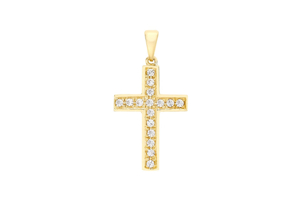 9ct Yellow Gold Zirconia  Cross Pendant