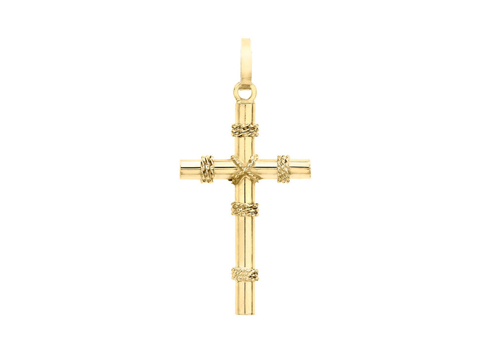 9ct Yellow Gold Patterned Cross Pendant