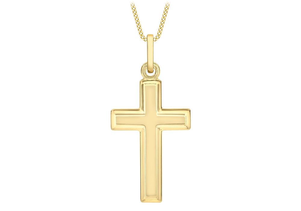 9ct Yellow Gold Bevelled Edge Cross Pendant