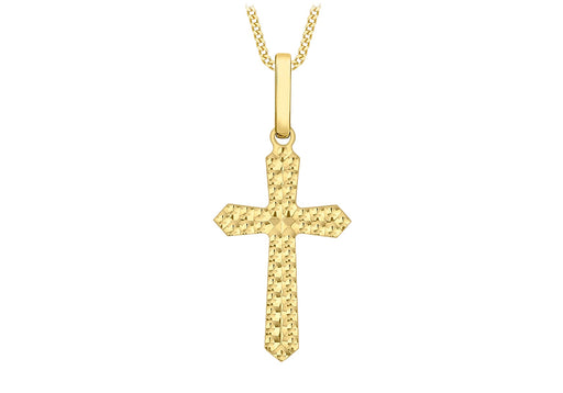 9ct Yellow Gold 11mm x 24mm Embossed Cross Pendant