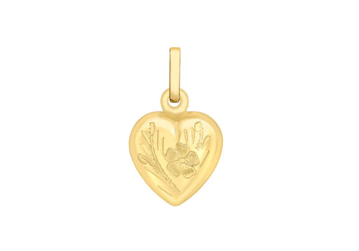 9ct Yellow Gold 12mm x 20mm Engraved Flower Heart Locket Pendant