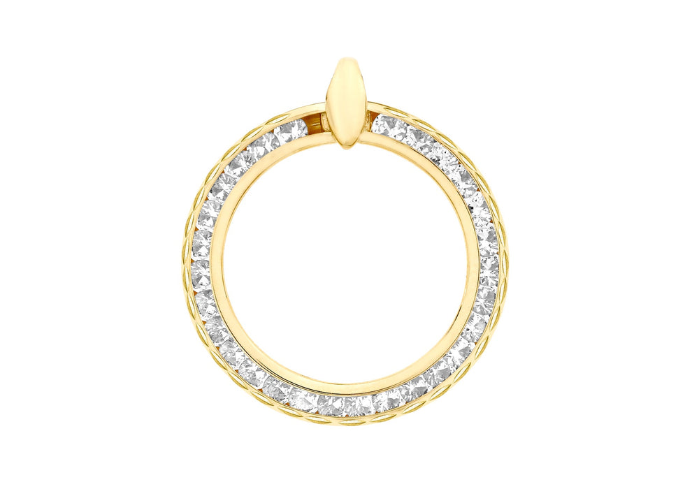 9ct Yellow Gold Diamond Cut Zirconia Cutout Circle Pendant